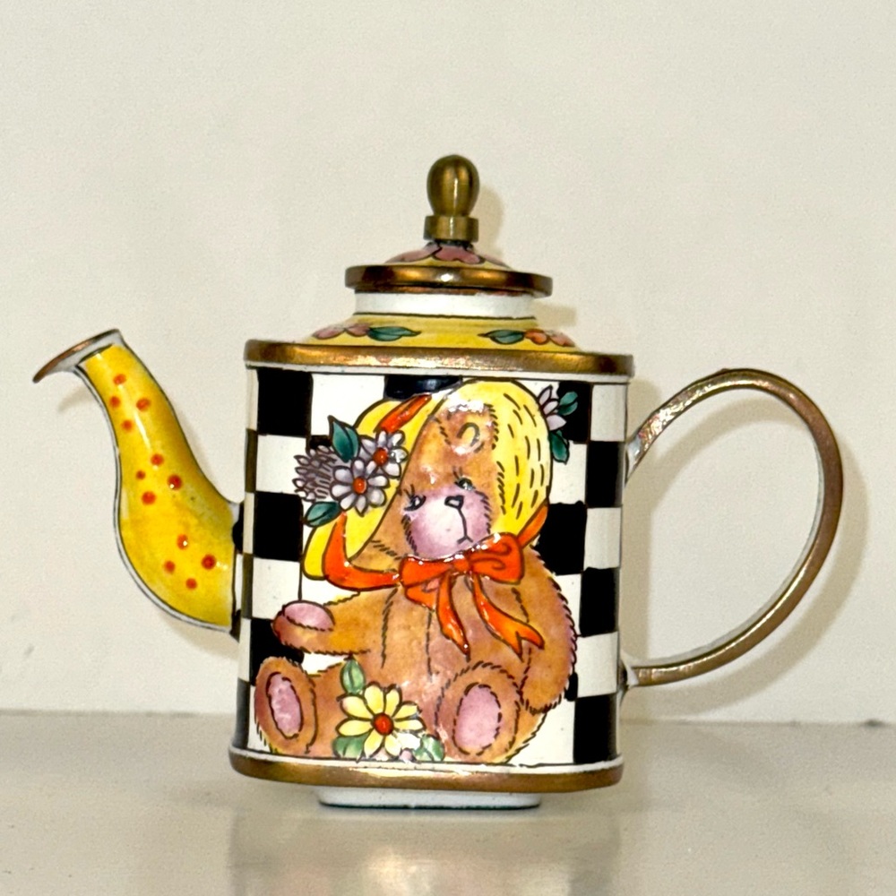 Authentic KELVIN CHEN Miniature Enamel Teapot featuring Charlotte di Vita
